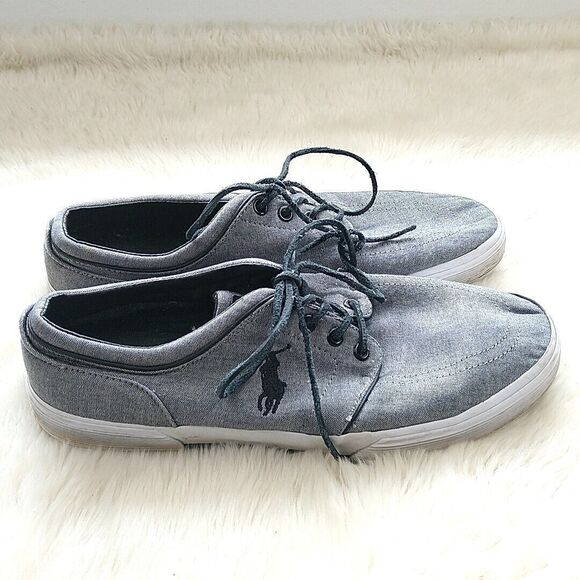Polo Ralph Lauren Mens sz 11 D Shoes Faxon Low Gray Canvas Sneakers Lace Up - Picture 4 of 8